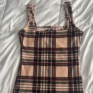 SHEIN Women's Plaid Dress Brown Burgundy Stripes Sheer, Size M